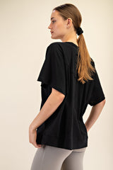 Black Oversized Raw Hem Short Sleeve Tee