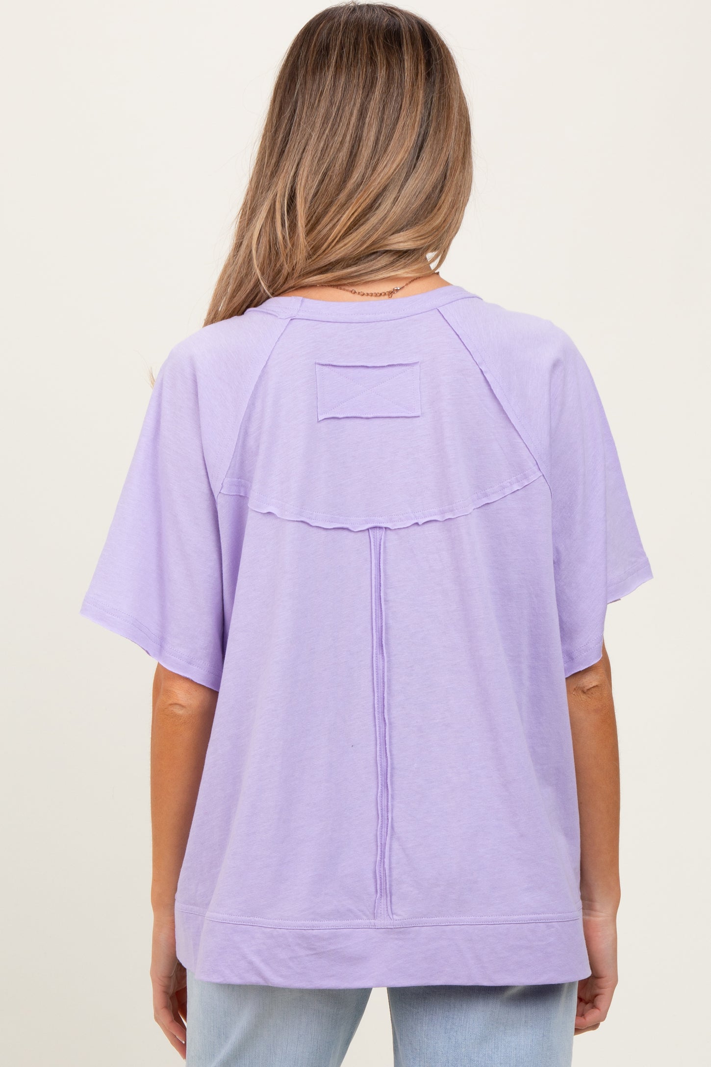 Lavender Oversized Raw Hem Short Sleeve Maternity Tee