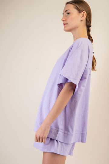 Lavender Oversized Raw Hem Short Sleeve Tee