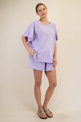 Lavender Oversized Raw Hem Short Sleeve Tee