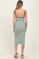 Mint Striped Knit Square Neck Maternity Midi Dress
