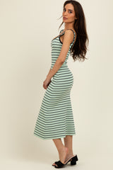 Mint Striped Knit Square Neck Midi Dress