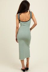 Mint Striped Knit Square Neck Midi Dress