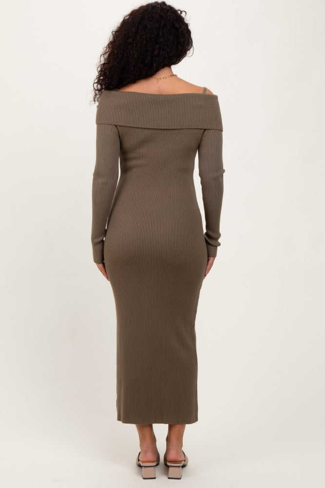 Olive Off Shoulder Long Cardigan Maxi Dress