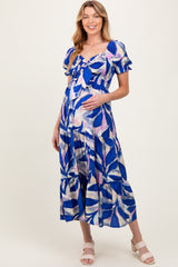 Royal Blue Blue Smocked Top Woven Tiered Maternity Dress
