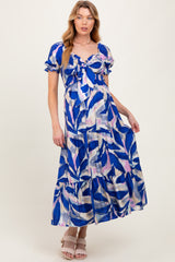 Royal Blue Blue Smocked Top Woven Tiered Maternity Dress