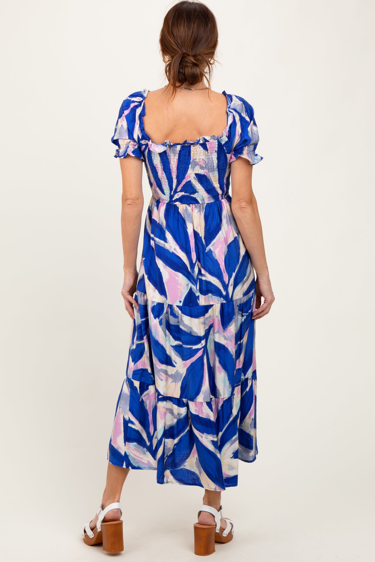 Royal Blue Blue Smocked Top Woven Tiered Dress