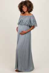 Sage Lace Off Shoulder Maternity Maxi Dress