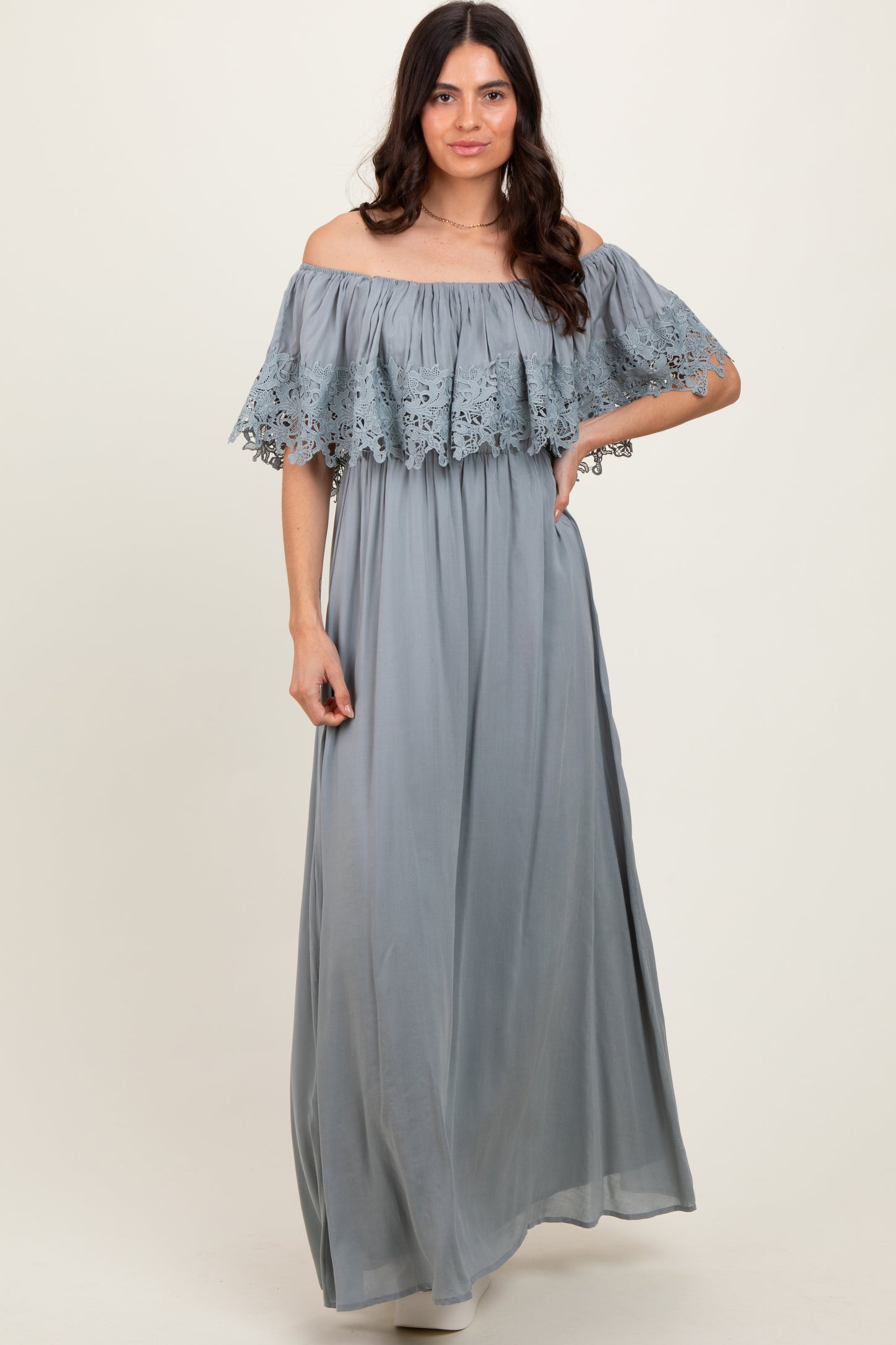 Sage Lace Off Shoulder Maxi Dress