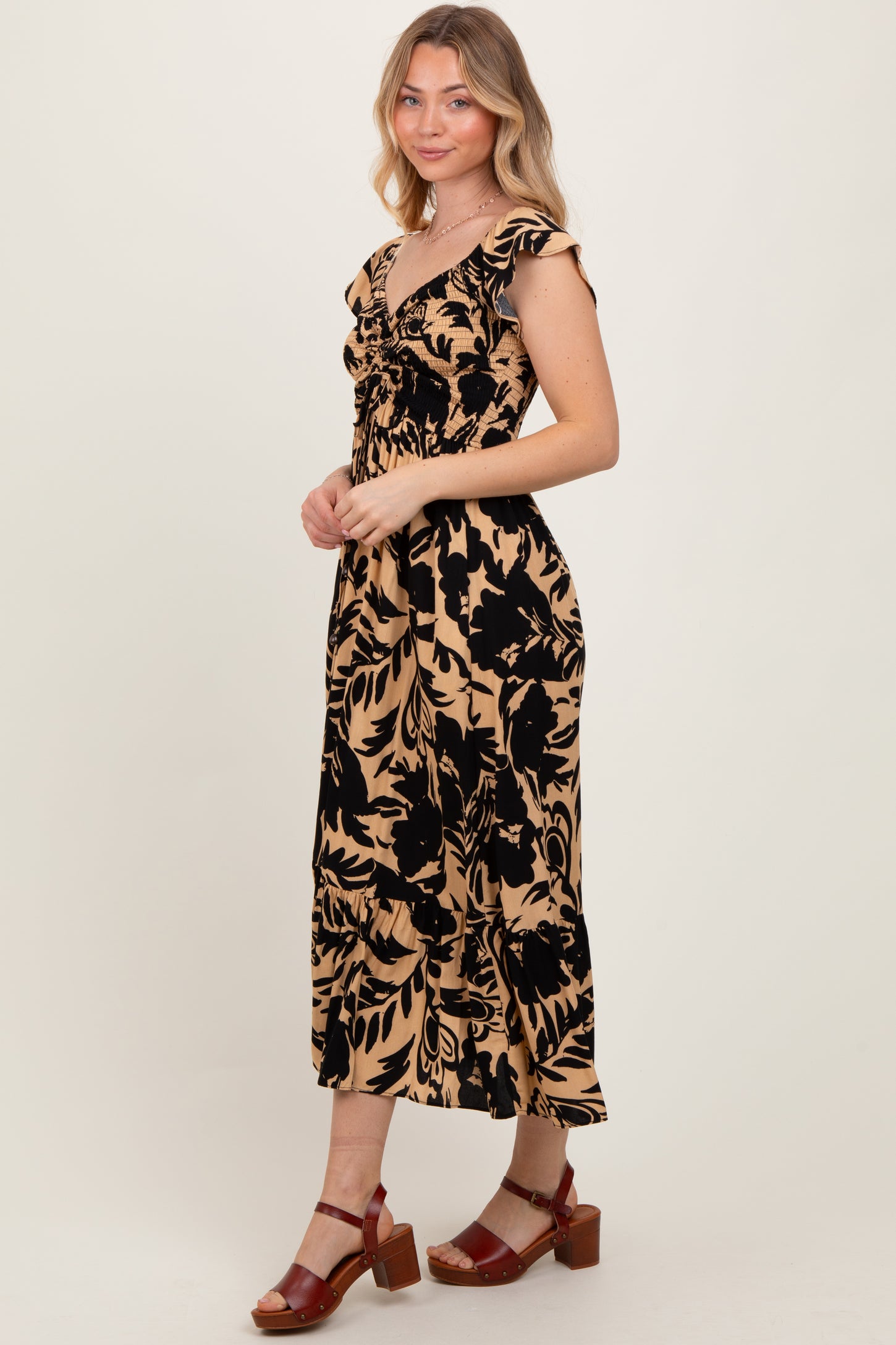 Black Mocha Smocked Top Midi Dress