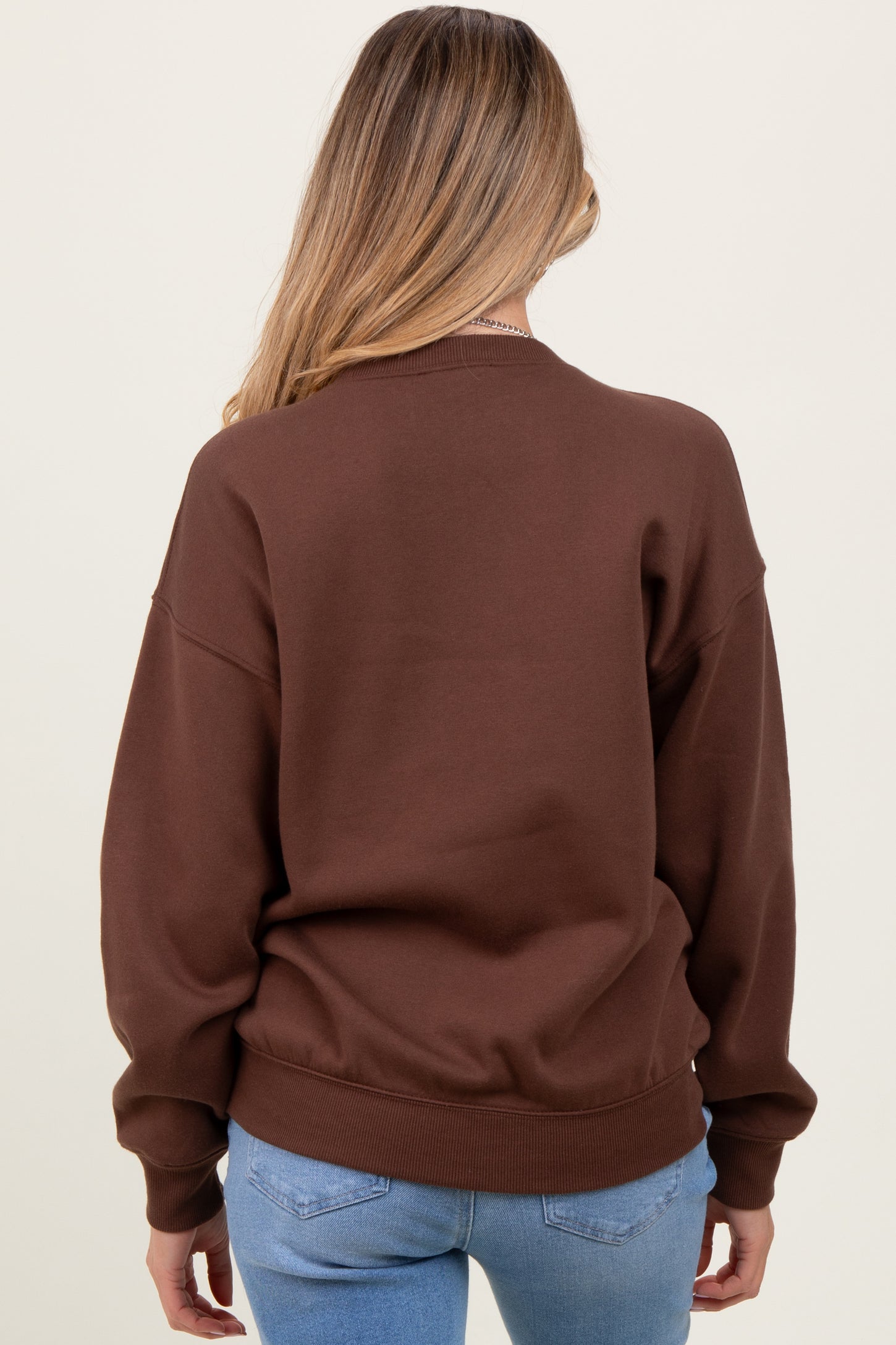 Brown Basic Fleece Crewneck Maternity Sweatshirt