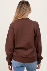 Brown Basic Fleece Crewneck Maternity Sweatshirt