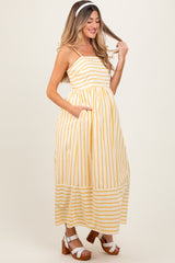 Yellow Striped Sleeveless Maternity Maxi Dress