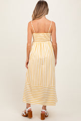 Yellow Striped Sleeveless Maternity Maxi Dress