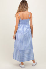 Light Blue Striped Sleeveless Maternity Maxi Dress