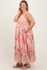 Peach Abstract Printed Plus Maternity Maxi Dress