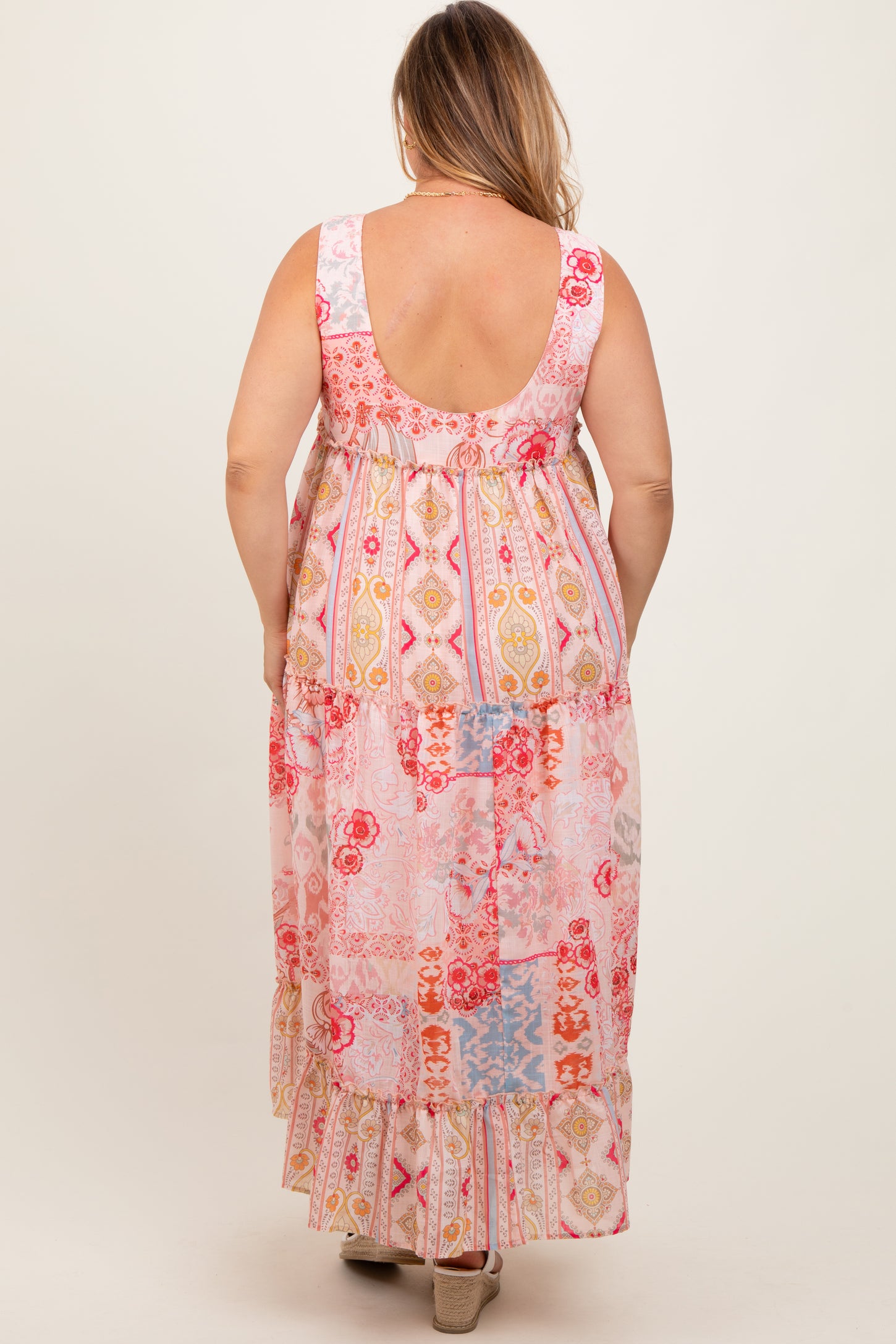 Peach Abstract Printed Plus Maternity Maxi Dress