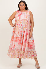Peach Abstract Printed Plus Maternity Maxi Dress