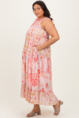Peach Abstract Printed Plus Maxi Dress