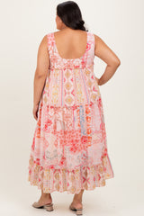 Peach Abstract Printed Plus Maxi Dress