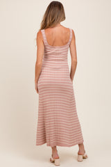 Blush/Cream Lightweight Rib Fit And Flare Maternity Midi Dress