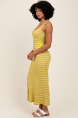 Lime/Cream Lightweight Rib Fit And Flare Midi Dress