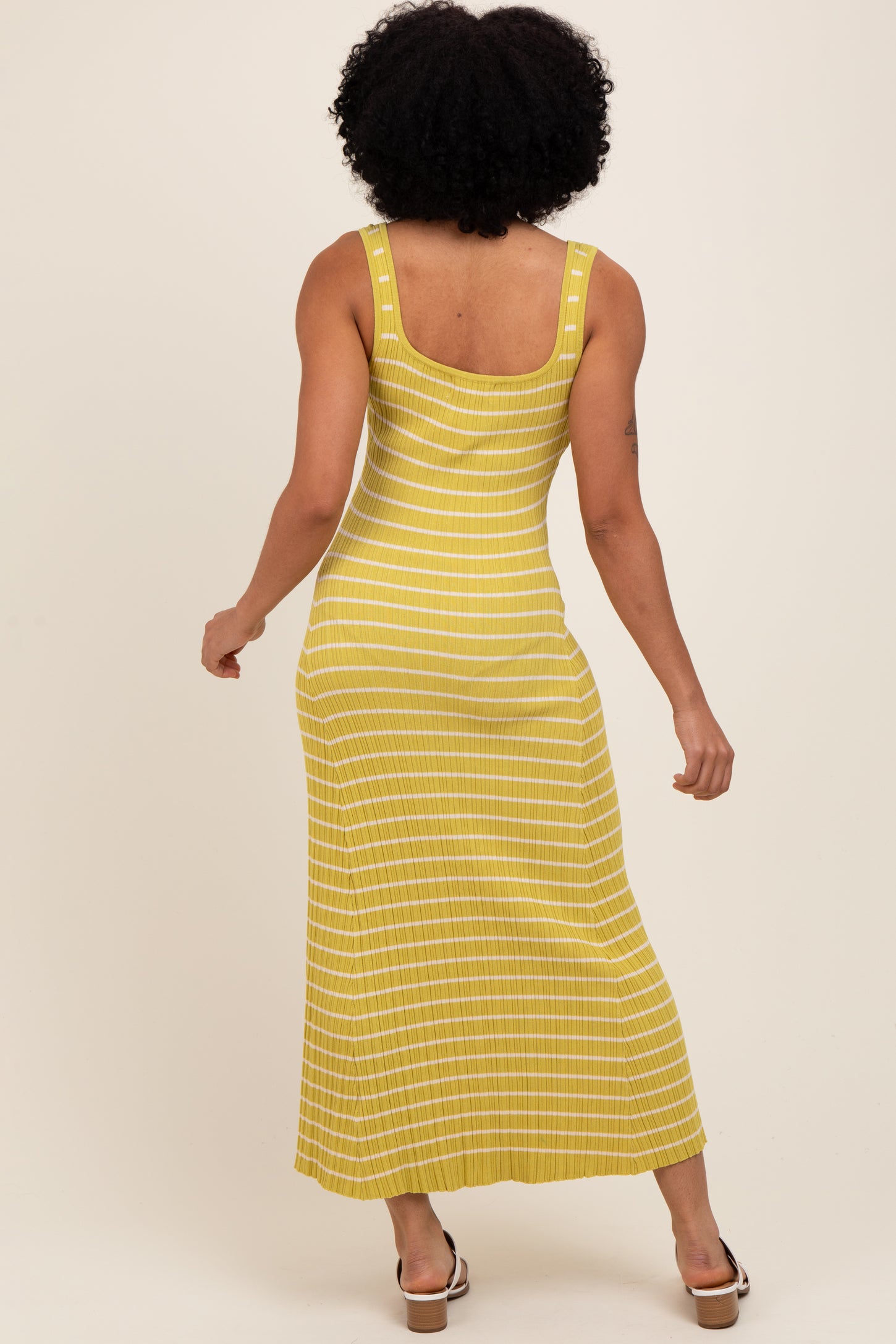 Lime/Cream Lightweight Rib Fit And Flare Midi Dress