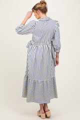 Navy Striped Collar Maternity Maxi Dress