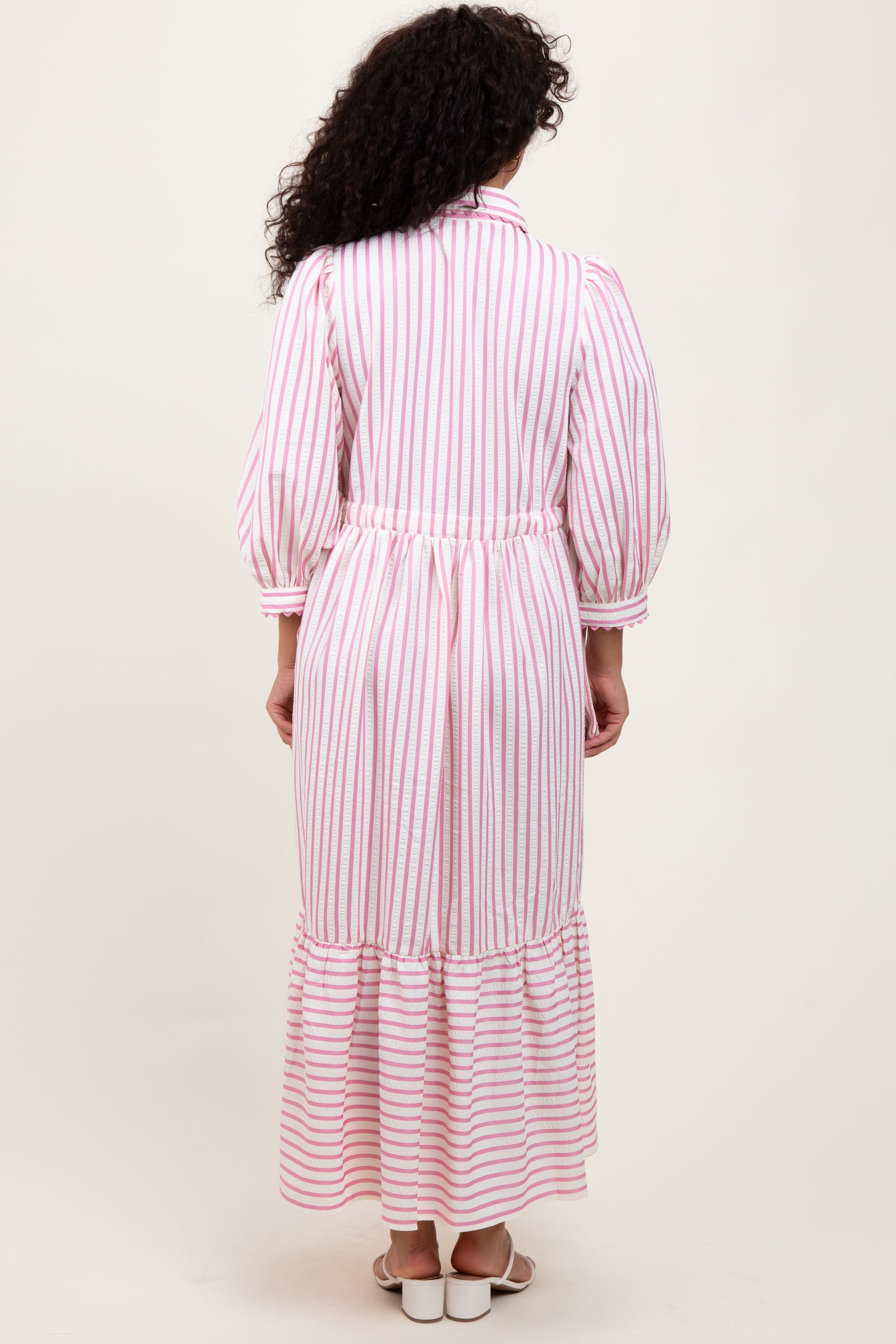 Pink Striped Collar Maxi Dress