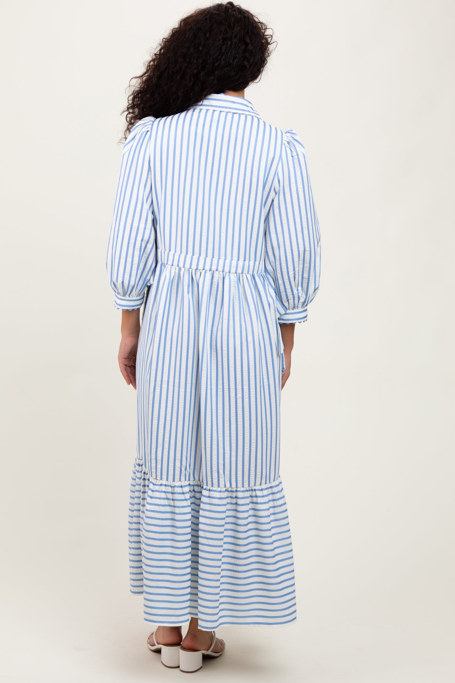 Blue Striped Collar Maxi Dress