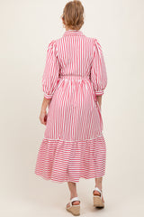 Red Striped Collar Maternity Maxi Dress