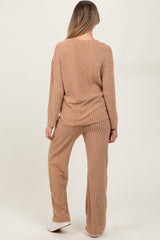 Taupe Ribbed Soft Knit Long Sleeve Maternity Pajama Set
