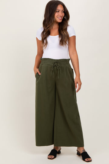Olive Flowy Cropped Maternity Pant
