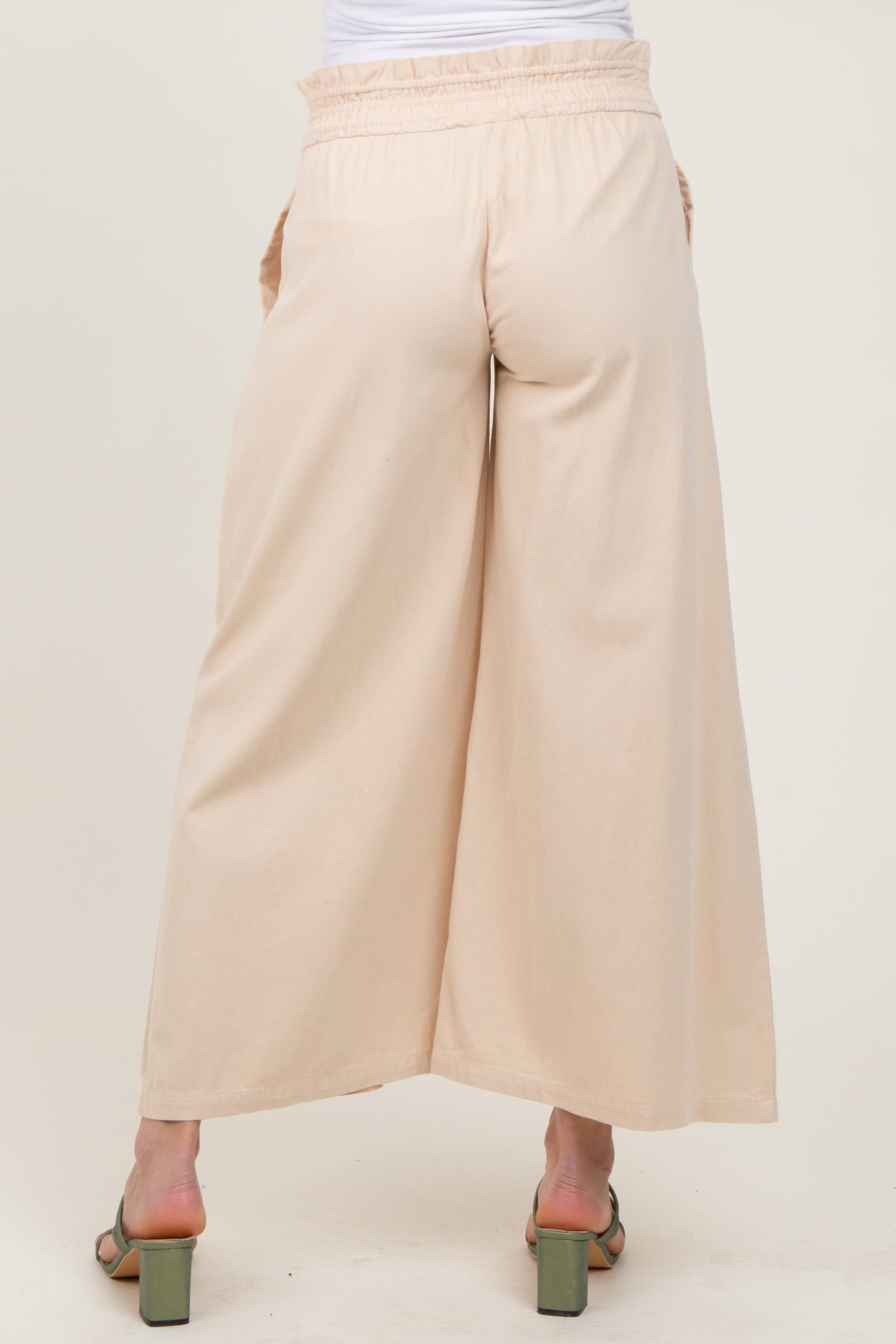 Cream Flowy Cropped Maternity Pant