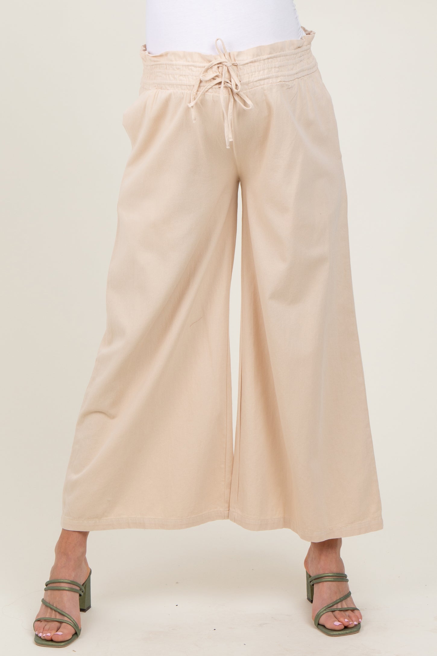 Cream Flowy Cropped Maternity Pant