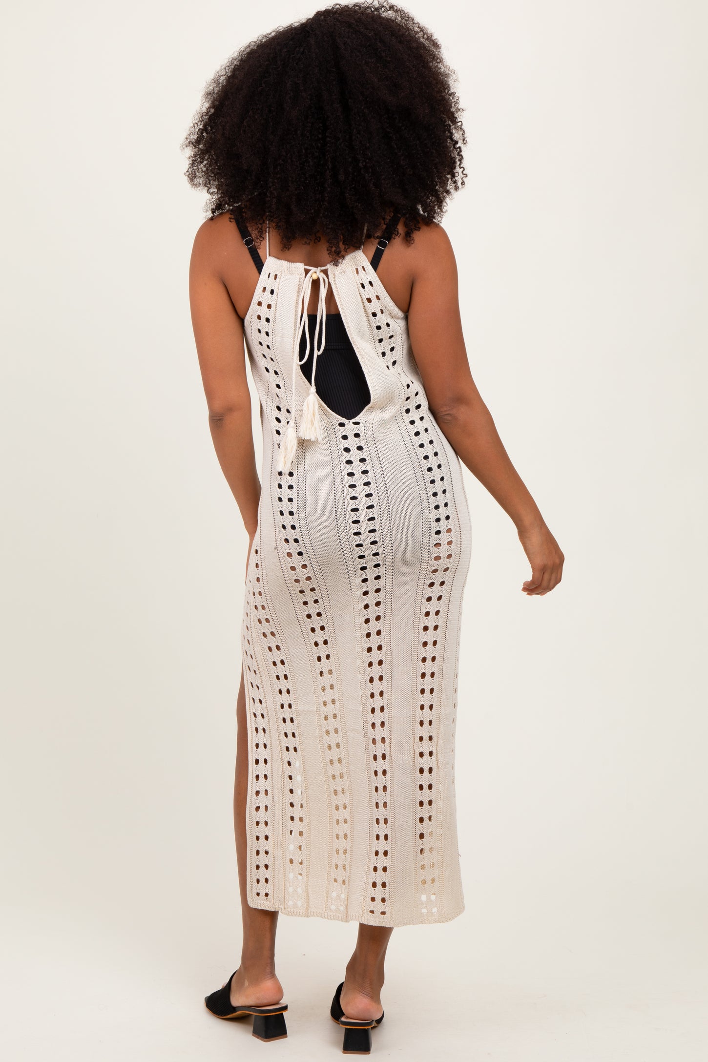Beige Halter Crochet Cover Up