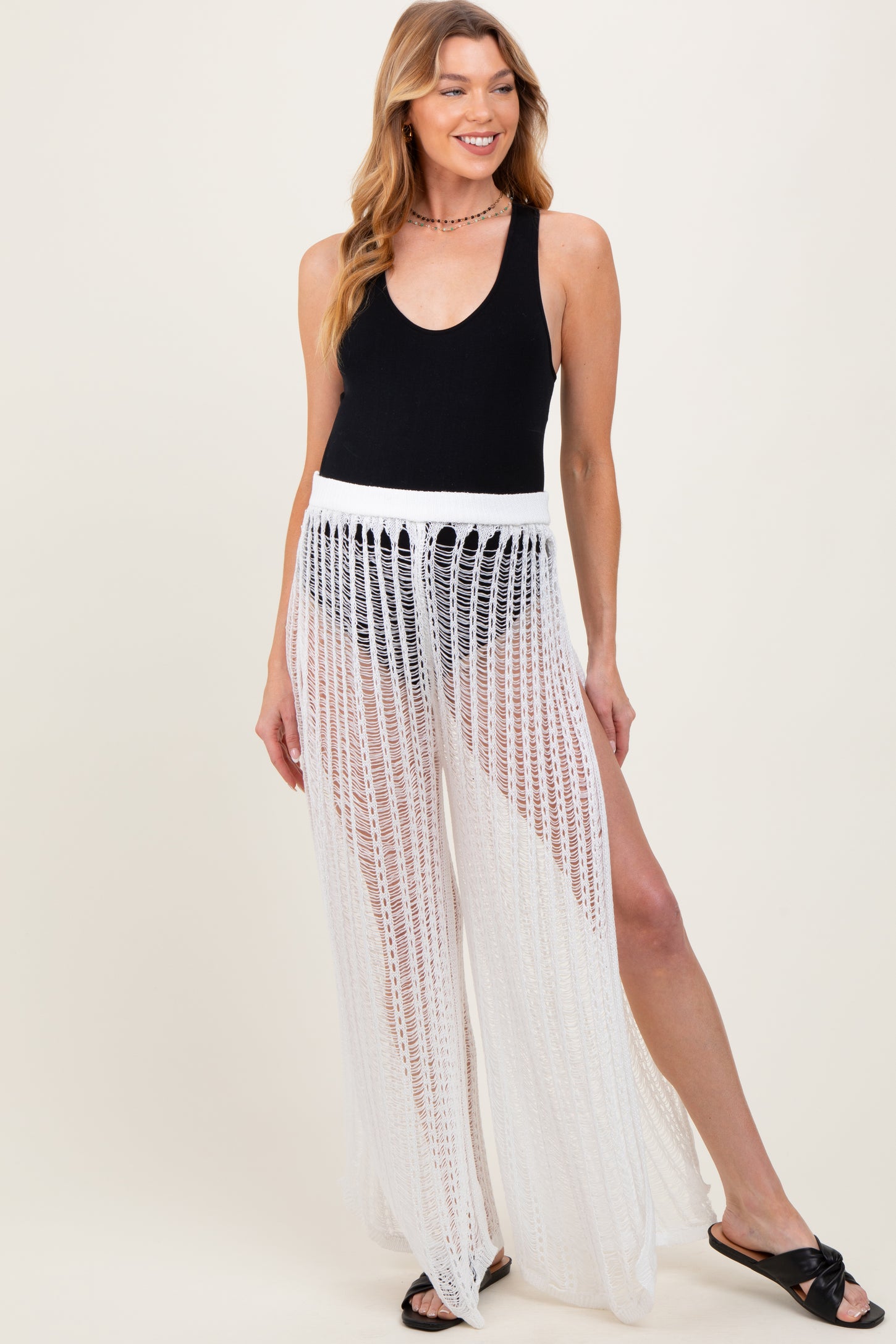 White Mesh Split Maternity Cover Up Pants