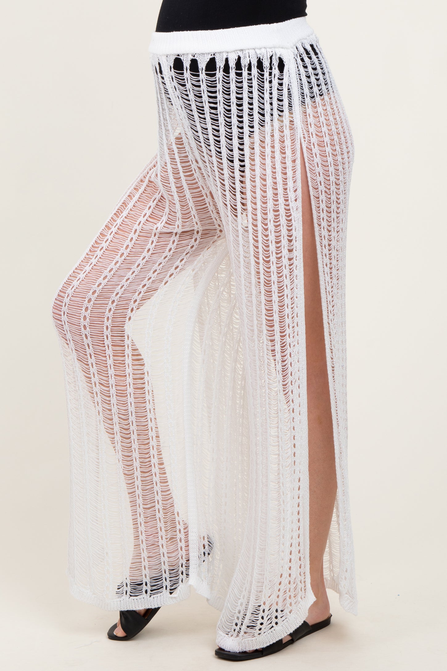 White Mesh Split Maternity Cover Up Pants