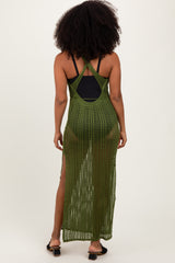 Olive Crochet V-Neck Side Slit Cover Up