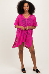 Fuchsia Crochet Knit Maternity Swim Cover Up