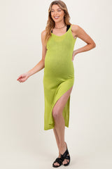 Green Solid Spaghetti Strap Slit Backless Maternity Cover Up Dress
