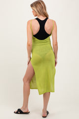 Green Solid Spaghetti Strap Slit Backless Maternity Cover Up Dress