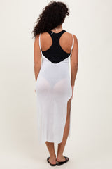 White Spaghetti Strap Slit Backless Cover Up Dress