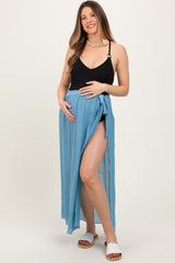 Blue Loose Beach Cover Up Maternity Skirt