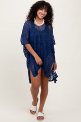Navy Crochet Knit Maternity Swim Cover Up