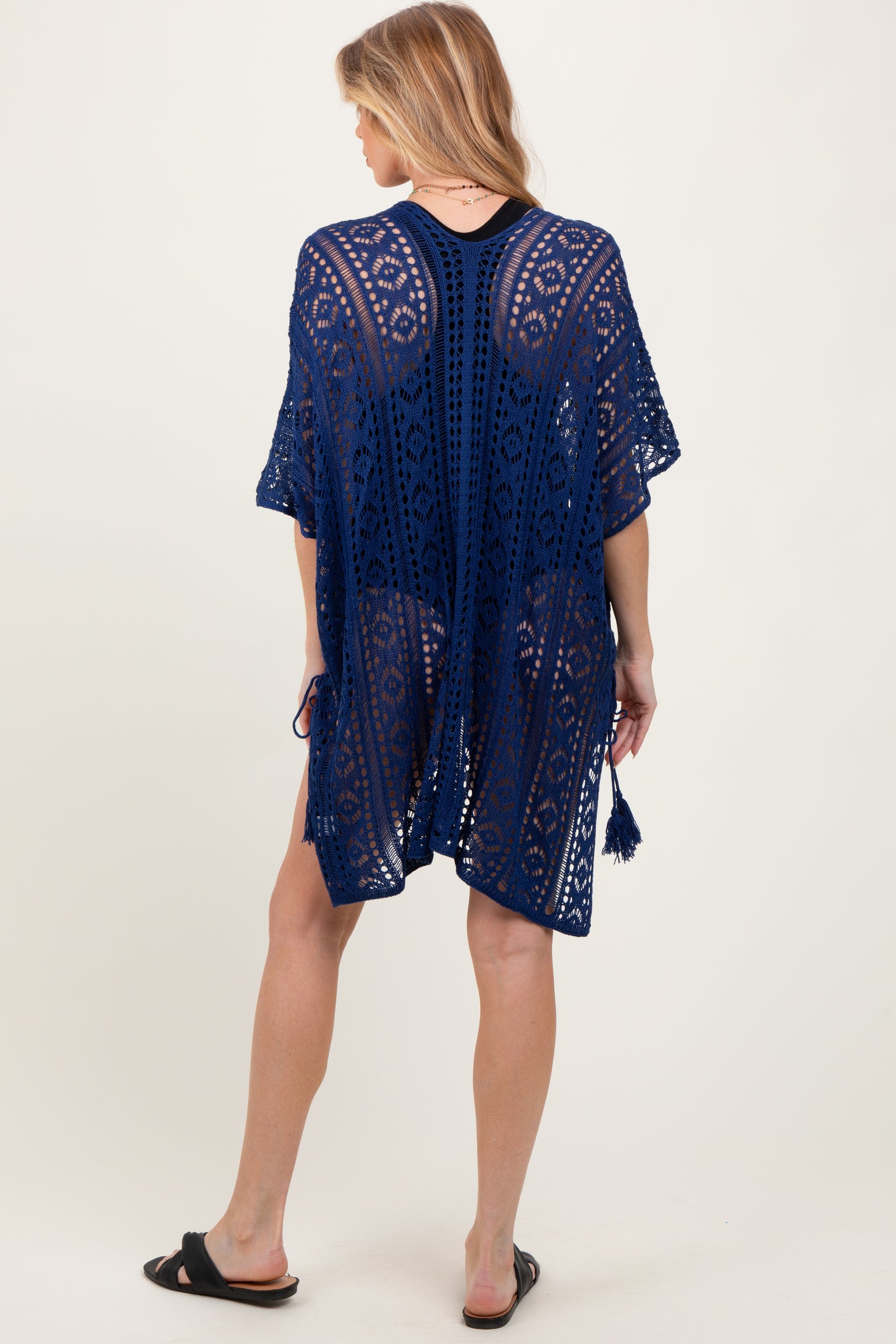 Navy Crochet Knit Maternity Swim Cover Up