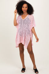 Pink Crochet Knit Swim Cover Up