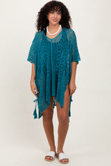 Teal Crochet Knit Maternity Swim Cover Up