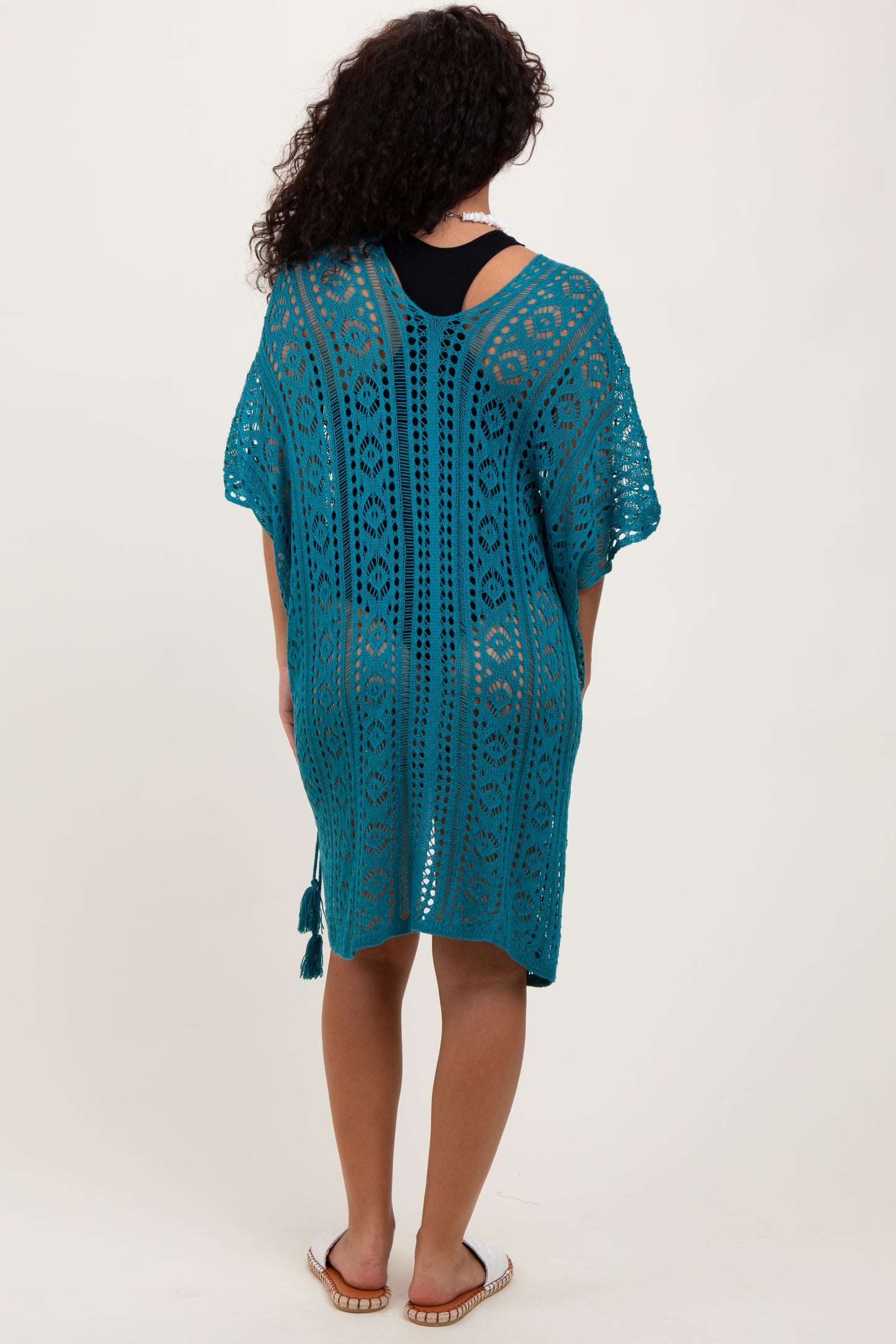Teal Crochet Knit Swim Cover Up