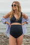 Navy Ribbed Twist Cutout Front Maternity Swim Set